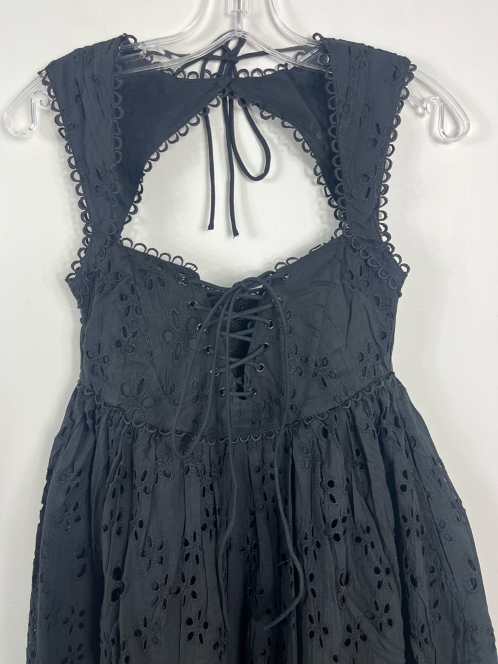 For Love And Lemons Nicola Eyelet Lace Up Midi Dress Size XS NWT Solid Black - Picture 6 of 10